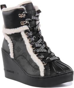 Guess Adalen FL8ADNFAL12 Damen Hi Top Schnürschuhe Synthetik Keilschuhe Elevate Everyday Style mit bequemen Keilabsätzen, Schwarz, 40 EU von Guess