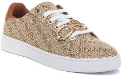 Guess Babee FL7B2AFAL12 Damen-Sneaker zum Schnüren, Synthetik, lässig, stilvoll, bequem, metallisches Logo, Beige / Braun, 39 EU von Guess