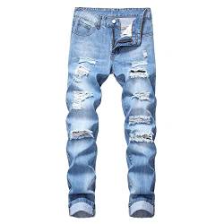 GuiSoHn Jeanshosen Jeans Hose Denim Jeanshose Herren Zerrissene, Nicht Dehnbare Jeans Herrenhose Hellblau von GuiSoHn