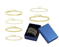 Edelstahl-Ketten-Armbänder mit vergoldeten Anhängern für Frauen, einstellbar, Gold von Guidre