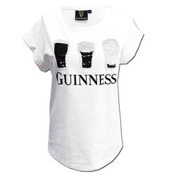 Guinness Weißes 2-Wege-Pailletten-T-Shirt Damen (as3, Alpha, l, Regular, Regular) von Guinness