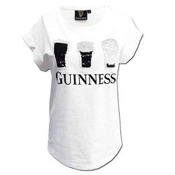 Guinness Weißes 2-Wege-Pailletten-T-Shirt Damen (as3, Alpha, x_l, Regular, Regular) von Guinness