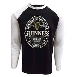 Schwarz-weißes Guinness Langarm-T-Shirt mit Dublin Irland Label Gr. S, schwarz / weiß von Guinness