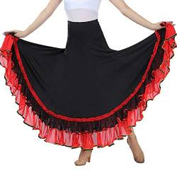 Damen Flamenco Dance Lange Rock Maxirock Tanzrock Faltenrock Tango Latein Walzer Bauchtanz Ballroom Wettbewerb Kostüm Dunkelrot Einheitsgröße von Guiran