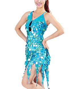 Damen Quasten Pailletten Dance Kleid - Ballroom Salsa Samba Tango Latein Wettbewerb Cocktailkleid Blauer See Einheitsgröße von Guiran