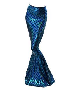 Damen Rock Maxirock Pailletten Meerjungfrau Schwanz Kostüm Karneval Fasching Party Kleid Blau 2XL von Guiran