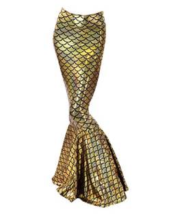 Damen Rock Maxirock Pailletten Meerjungfrau Schwanz Kostüm Karneval Fasching Party Kleid Gold XL von Guiran