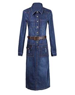 Guiran Damen Casual Jeanskleid Langarm Retro Party Denim Hemd Kleid Lange Kleider Jeanskleider Blau von Guiran