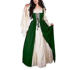 Guiran Damen Mittelalterliche Kleid mit Trompetenärmel Mittelalter Party Kostüm Maxikleid Grün 3XL von Guiran