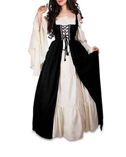 Guiran Damen Mittelalterliche Kleid mit Trompetenärmel Mittelalter Party Kostüm Maxikleid Schwarz 2XL von Guiran