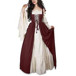 Guiran Damen Mittelalterliche Kleid mit Trompetenärmel Mittelalter Party Kostüm Maxikleid rot 3XL von Guiran