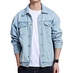 Guiran Herren Jeansjacke Ripped Denim Jacket, Oversize Destroyed Look Jacke HellblauJ06 L von Guiran