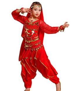 Guiran Kinder Mädchens Damen Faschings-Kostüm Indische Bauchtänzerin Kostüme Rot XL Höhengeeignet 131-140CM von Guiran