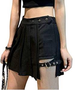 Damen Gothic Plissee Miniröcke Hohe Taille Kurze A-Linie Flare Rock Kleid mit Taschen für Punk Gothic Girls (Z3, S) von GuliriFe