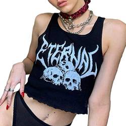 Damen Gothic Schädel Crop Top Y2K Ärmellose Weste Grafikdruck Trägershirt E-Girls Streetwear Unterhemd (Schwarz, L) von GuliriFe