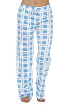 GuliriFe Damen Baumwolle Schlafanzughose Pyjamahose Nachtwäsche Hose Lang Sleep Hose Pants Kariert (Blau, M) von GuliriFe