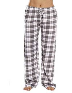 GuliriFe Damen Baumwolle Schlafanzughose Pyjamahose Nachtwäsche Hose Lang Sleep Hose Pants Kariert (Grau, M) von GuliriFe