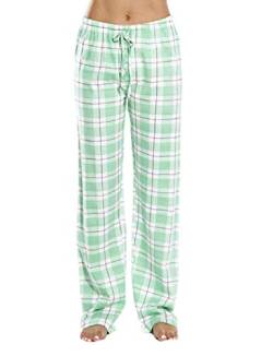 GuliriFe Damen Baumwolle Schlafanzughose Pyjamahose Nachtwäsche Hose Lang Sleep Hose Pants Kariert (Grün, L) von GuliriFe