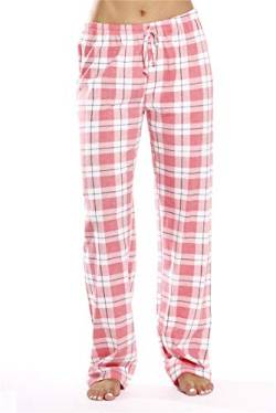 GuliriFe Damen Baumwolle Schlafanzughose Pyjamahose Nachtwäsche Hose Lang Sleep Hose Pants Kariert (Rosa, L) von GuliriFe