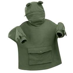 GuliriFe Damen Cute Frog Hoodie Lose Pullover Kapuzenpullover mit Reißverschluss und große Fronttasche (Grün, L) von GuliriFe