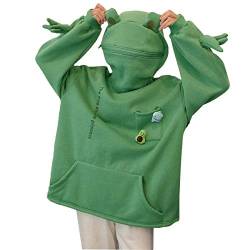 GuliriFe Damen Cute Frog Hoodie Lose Pullover Kapuzenpullover mit Reißverschluss und große Fronttasche (Grün3, S) von GuliriFe