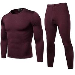 GuliriFe Thermounterwäsche Herren Innenfleece Funktionsunterwäsche Set Warme Skiunterwäsche Damen Winter Atmungsaktiv Lange Thermo Unterwäsche für Sport Turnhalle Outdoor (Weinrot, M) von GuliriFe