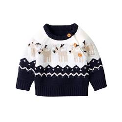 GuliriFei Baby Mädchen Jungen Baby Weihnachtspullover Deer Pullover Sweatshirt Weiche Strick Winter Jacke Button-Up Cardigan (Blau, 12-18 Monate) von GuliriFei