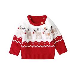 GuliriFei Baby Mädchen Jungen Baby Weihnachtspullover Deer Pullover Sweatshirt Weiche Strick Winter Jacke Button-Up Cardigan (rot, 3-6 Monate) von GuliriFei