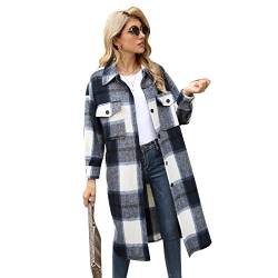 GuliriFei Damen Kariertes Taschen Knöpfen Langarm Oversize Bluse Mantel Hemdjacke Holzfällerjacke Mode Boyfriend Brusttaschen Jacke Mantel (schwarz, S) von GuliriFei