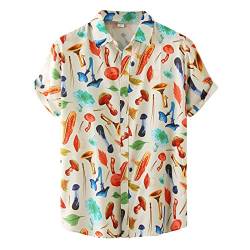 Gumiao Lässiges Herrenhemd mit Pilz-Aufdruck, Kurzarmhemd mit Umlegekragen, T-Shirt, kurzärmlig, blau, Medium von Gumiao