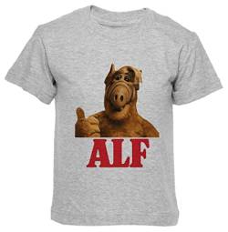 Alf Retro Thumb Up Grau T-Shirt Kinder Jungen Mädchen Kurzarm Rundem Hals Grey Kids Boys Girls S von Gunmant