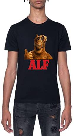 Alf Retro Thumb Up Schwarz T-Shirt Herren Mit Kurzen Ärmeln Und Rundem Hals Black Mens XXL von Gunmant