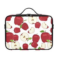GuoChe Apples Slice Große Make-up-Organizer-Tasche Reise-Make-up-Zugkoffer flache Make-up-Künstlertasche mit Trennwänden und verstellbarem Riemen, Rot, Apfelscheiben, Rot, 14.6" x 10.6" x 3.9" von GuoChe