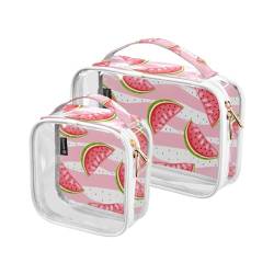 GuoChe Transparente Kosmetiktasche, Handgepäcktasche für Damen und Herren, Kulturbeutel, 2 Stück, rosa Streifen, Wassermelone, Bunt, 1 size von GuoChe