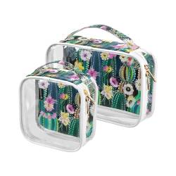 GuoChe Transparente Mini-Kosmetiktasche, tragbare transparente Taschen für Geldbörse, mit Tragegurt, Kulturbeutel, Herren, 2 Stück, handbemalt, blühende westliche mexikanische Kaktuspflanze, Bunt, 1 von GuoChe