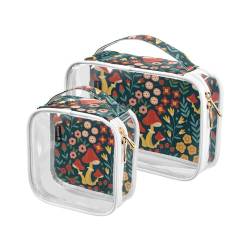GuoChe Transparente Mini-Kosmetiktasche für Geldbörse, Handgepäck, mit Griffschlaufe, Herren-Kulturbeutel, handgezeichnete Pilze, 2 Stück, Bunt, 1 size von GuoChe