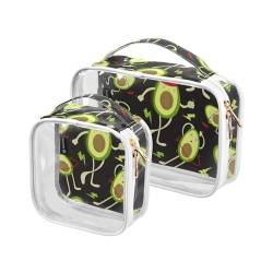 GuoChe Transparente Reise-Kosmetiktasche, wasserdicht, transparent, Reisetaschen für Damen, Reise-Kulturbeutel, 2 Stück, Fun Sport Avocados, Bunt, 1 size von GuoChe