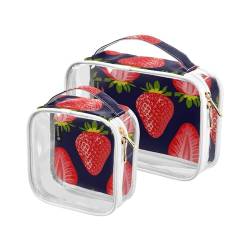 GuoChe Transparente kleine Kosmetiktasche mit Tragegurt, Premium-Kulturbeutel, Erdbeerenscheiben, 2 Stück, Bunt, 1 size von GuoChe