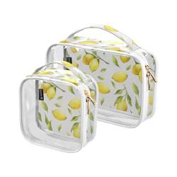 GuoChe Transparenter Kosmetik-Organizer, Mehrzweck-Reisetasche aus transparentem Kunststoff für Damen, Reisezubehör, 2 Stück, frische Zitrusfrüchte, gelbe Zitronen, Muster, Bunt, 1 size von GuoChe
