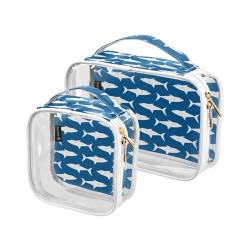 GuoChe Transparenter Kosmetikkoffer, wasserabweisend, transparent, mit Griffschlaufe, Kulturtasche, Herren, 2 Stück, blaue Haie, nahtlos, Bunt, 1 size von GuoChe