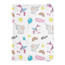 Reisepasshülle, Cartoon-Elefant, Einhörner, Regenbogen, Weiß, Premium-PU-Leder, Reisepassschutz, 14,5 x 10,9 cm, Bunt, 1 size von GuoChe