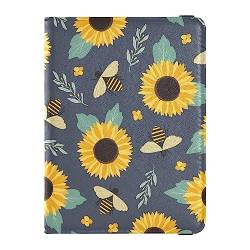 Reisepasshülle für Herren, Biene, Sonnenblume, Frühling, Premium-PU-Leder, Reisezubehör, 14,5 x 10,9 cm, Skandinavischer Stil, Einheitsgröße von GuoChe