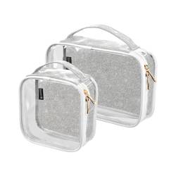 Transparente große Kosmetiktasche, wasserabweisend, transparent, mit Griffschlaufe, Premium-Kulturbeutel, 2 Stück, silberfarben, glitzernd, weiß, glänzend, Bunt, 1 size von GuoChe