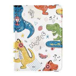 Wasserdichte Reisepasshülle für Kinder, Musikliebhaber, Dinosaurier, Reisepasshülle, Premium-PU-Leder, 14,5 x 10,9 cm, Bunt, 1 size von GuoChe