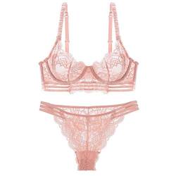 Guoeappa Frauen Sexy Weiche Spitze BH und Panty Set Bügel Alltag BH Floral Spitze Dessous (Rosa,75B) von Guoeappa