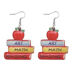 Guoguonb 1 Paare Personalisierung Holz Ohrringe mit Edelstahl Haken Apfel-Lehrbuch-Ohrringe Geschenke für Lehrer und Mitschüler für Schulabschluss und Schulanfang von Guoguonb