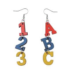 Guoguonb 1 Paare Personalisierung Holz Ohrringe mit Edelstahl Haken Bunte Ohrringe mit nummerierten Buchstaben Geschenke für Lehrer und Mitschüler für Schulabschluss und Schulanfang von Guoguonb