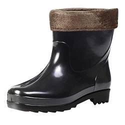 Gummistiefel Herren Halbhoch Breiter Fuß Gartenschuhe Protective Footwear Freien Große Größen Stiefel mit Stulpe Aesthetic Vintage Regenschuhe Schwarz Kurz Schnee Schlupfstiefel Stiefeletten von Guotobe