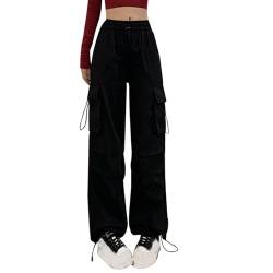 Guotobe Fallschirmhosen Teenager Baggy Cargohose Damen Y2K Weites Bein Track Pants Vintage Baggy Hosen für Frauen Streetwear Elastische Taille Parachute Pants Casual Outdoor Jogginghose Wanderhose von Guotobe