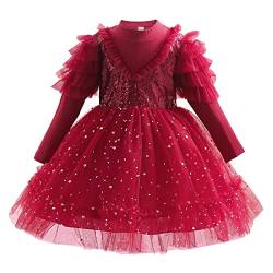 Guotobe Glitzer Kleid Mädchen, Glitzer Pailletten Kleider Tüll Festlich Partykleid Glitzerkleid Casual Elegant Ballkleid Geburtstag Party Hochzeit Prinzessin Kleid Rot Hochzeitskleid von Guotobe